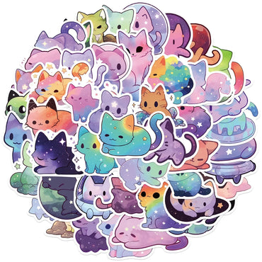 10/50Pcs Colourful Astral Cat Stickers Cute Animal Decals DIY Scrapbooking Luggage Fridge Car Graffiti Decoration Sticker Toy (Online Order Only)
