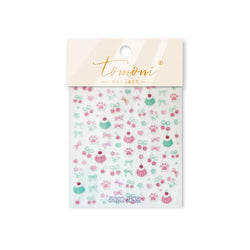 Lovely Green Pink Cherry Pudding Claw Paw Love Heart Bowknot Soft Embossed Reliefs Adhesive Nail Art Stickers Manicure Decals (ONLINE ORDER ONLY)