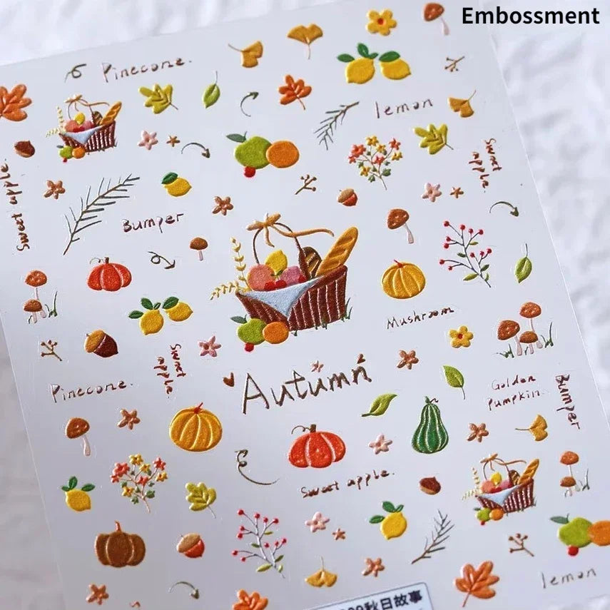 Autumn Fall Sunflower Rabbit Leaves Crane Rose Sun Mountain Hill Produce Good Harvests Cookie Nail Art Sticker Decoration Decals (ONLINE ORDER ONLY)