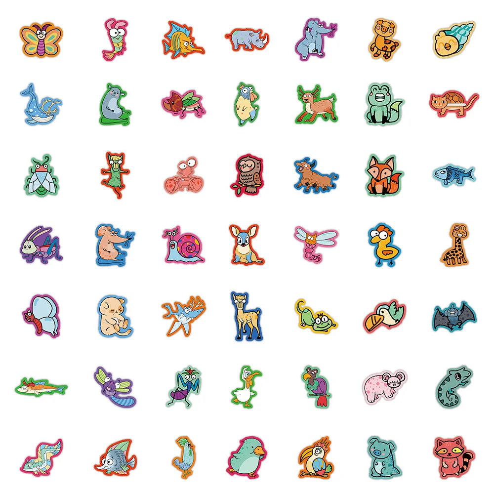 10/30/60PCS Cute Strange Animal Cartoon Stickers Kids Toys DIY Skateboard Luggage Phone Bike Laptop Fridge Guitar Decals Gift (ONLINE ORDER ONLY)