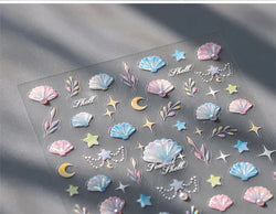 Romantic Pink Blue Shell Sea Grass Star Moon Summer Self Adhesive Nail Art Stickers Leaves Reliefs Manicure Decals Wholesale (ONLINE ORDER ONLY)