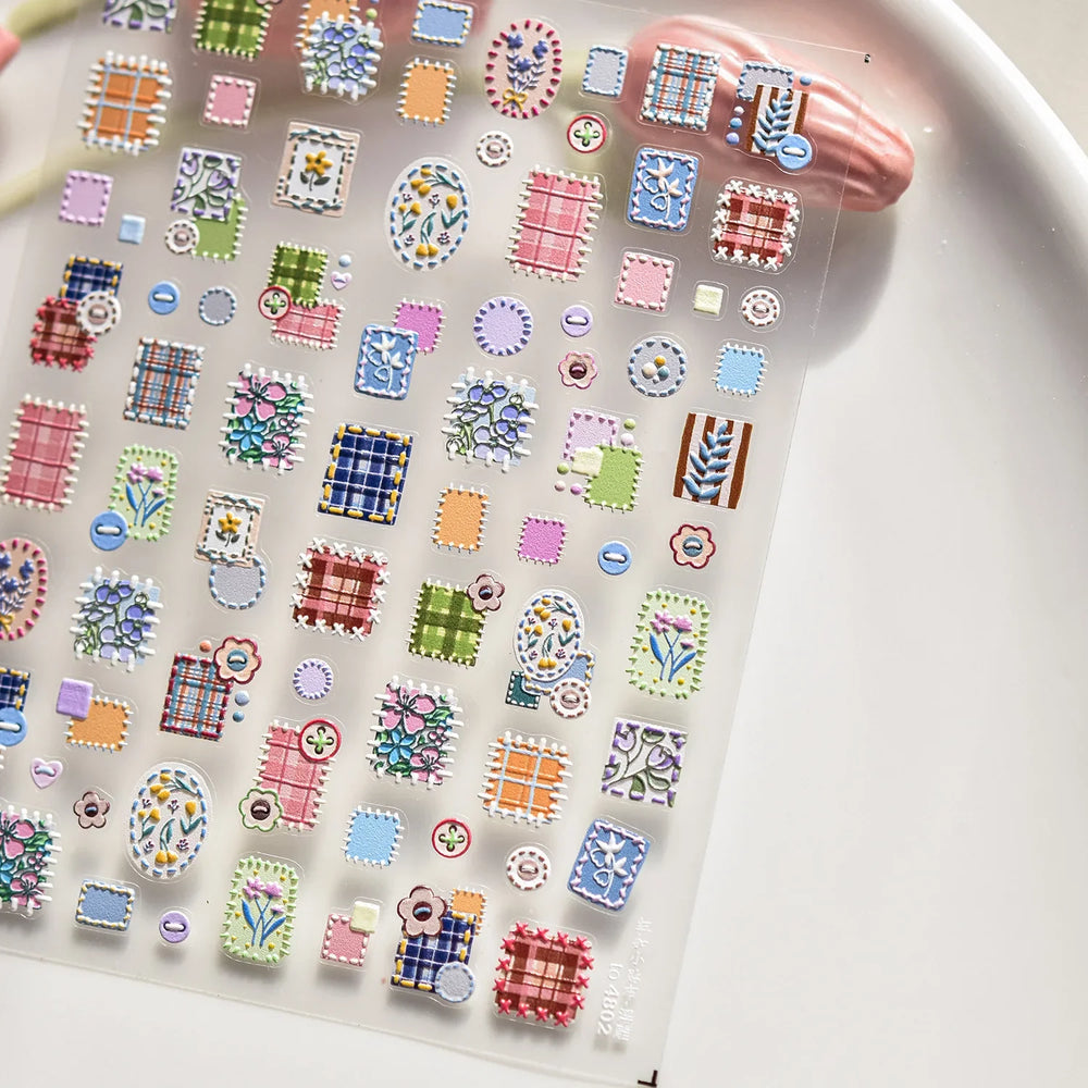 Button Rag Floral Print Flower Small Sticker Cloth Morning Glory Figure Pattern Thread Adhesive Nail Art Stickers Manicure Decal (ONLINE ORDER ONLY)