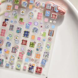 Button Rag Floral Print Flower Small Sticker Cloth Morning Glory Figure Pattern Thread Adhesive Nail Art Stickers Manicure Decal (ONLINE ORDER ONLY)