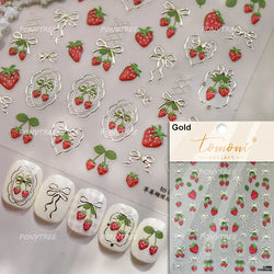 Strawberry Cherry Loquat Longan Peach Grapes Plant Red Bean Fruit Flat Realistic Painting 3D Nail Art Stickers Manicure Decals (ONLINE ORDER ONLY)
