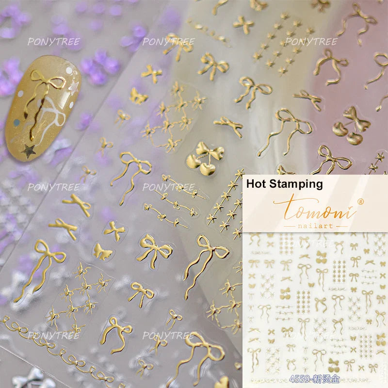 Gold Silver White Black Pink Blue Bowknot Ribbon Flat 3D Line Gird Strap Tie Elegant Charming Nail Art Stickers Manicure Decals (ONLINE ORDER ONLY)