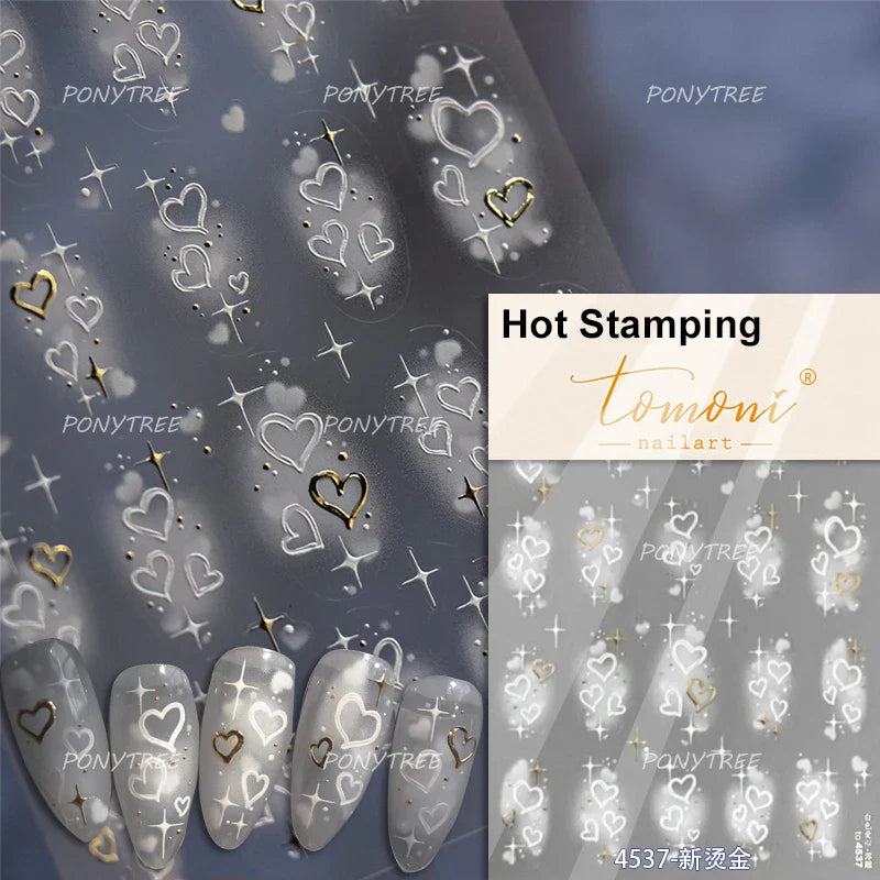 Red Sexy Love Heart Flower Hot Stamping Wing Star Moon Bowknot Sun Punk Adhesive Nail Art Decorations Stickers Manicure Decals (ONLINE ORDER ONLY)