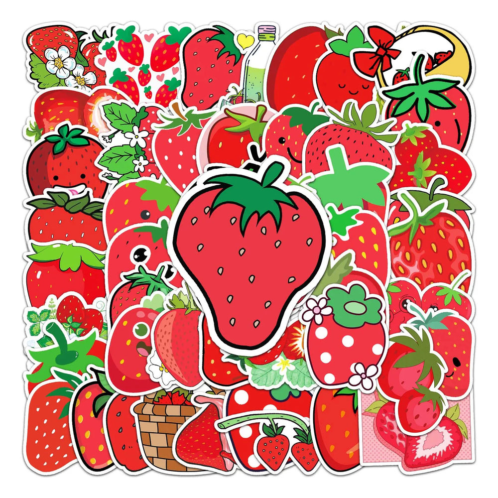 50Pcs Strawberry Cartoon Waterproof Vinyl Stickers for Skateboard Snowboard (Online Order Only)
