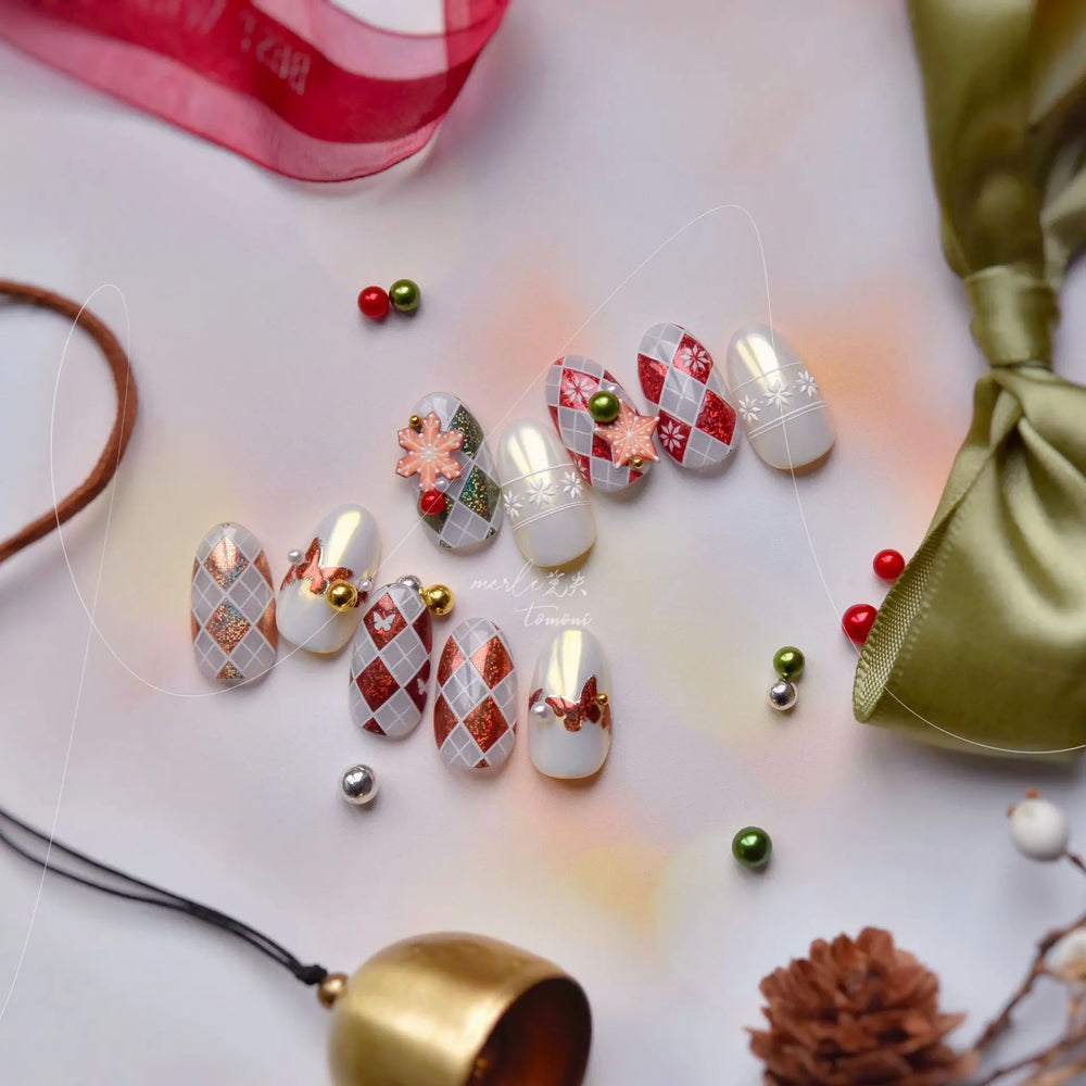 Geometric Grid Square Butterfly Snow Star Metal Self Adhesive Nail Art Sticker Snowflake Rhinestone Manicure Decal Nail Supplies (ONLINE ORDER ONLY)