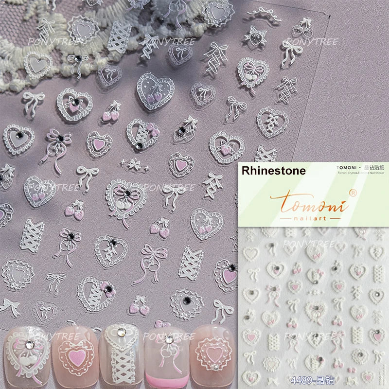 Dreamy Lace Rose Flower Fabric Art Tender Gauze Gird Pearl Pendant Irregular Pattern Nail Art Stickers Decoration Manicure Decal (ONLINE ORDER ONLY)
