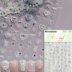 Dreamy Lace Rose Flower Fabric Art Tender Gauze Gird Pearl Pendant Irregular Pattern Nail Art Stickers Decoration Manicure Decal (ONLINE ORDER ONLY)