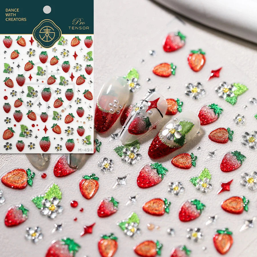 Chic Cute Cheese Ice Cream Pudding Bowknot Strawberry Muffin Stars Cake Embossed Heart Adhesive Nail Art Sticker Manicure Decals (ONLINE ORDER ONLY)