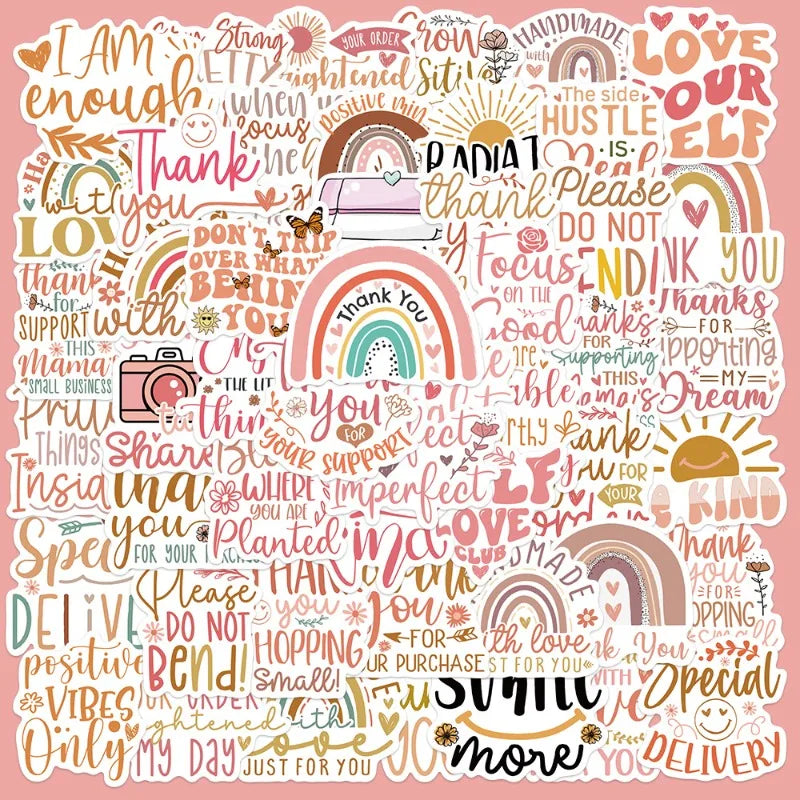 50pcs Bohemian Thank You Stickers for Helmet, Wall, DIY Decoration (Online Order Only)
