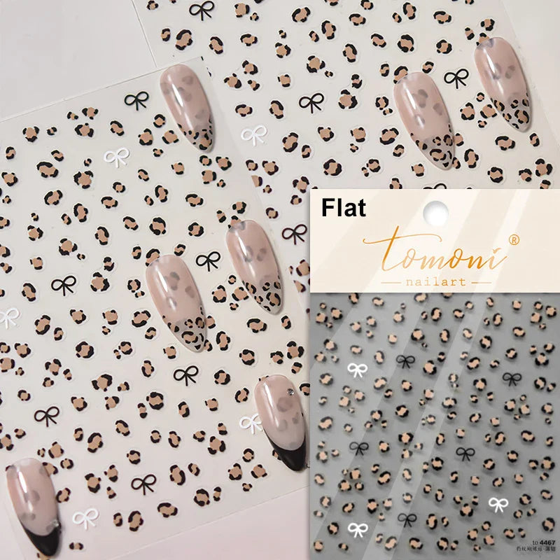 Flat Small Pink Brown Halo Dyeing Love Heart Geometric Leopard Shiny Jelly Chic Embossed Relief Nail Art Stickers Manicure Decal (Online Order Only)