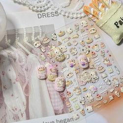 Cute Cat Cherry Sweet Cake Dog Butter Cookie Coffee Strawberry Jam Ice Cream Adhesive Nail Art Decoration Sticker Manicure Decal (Online Order Only)