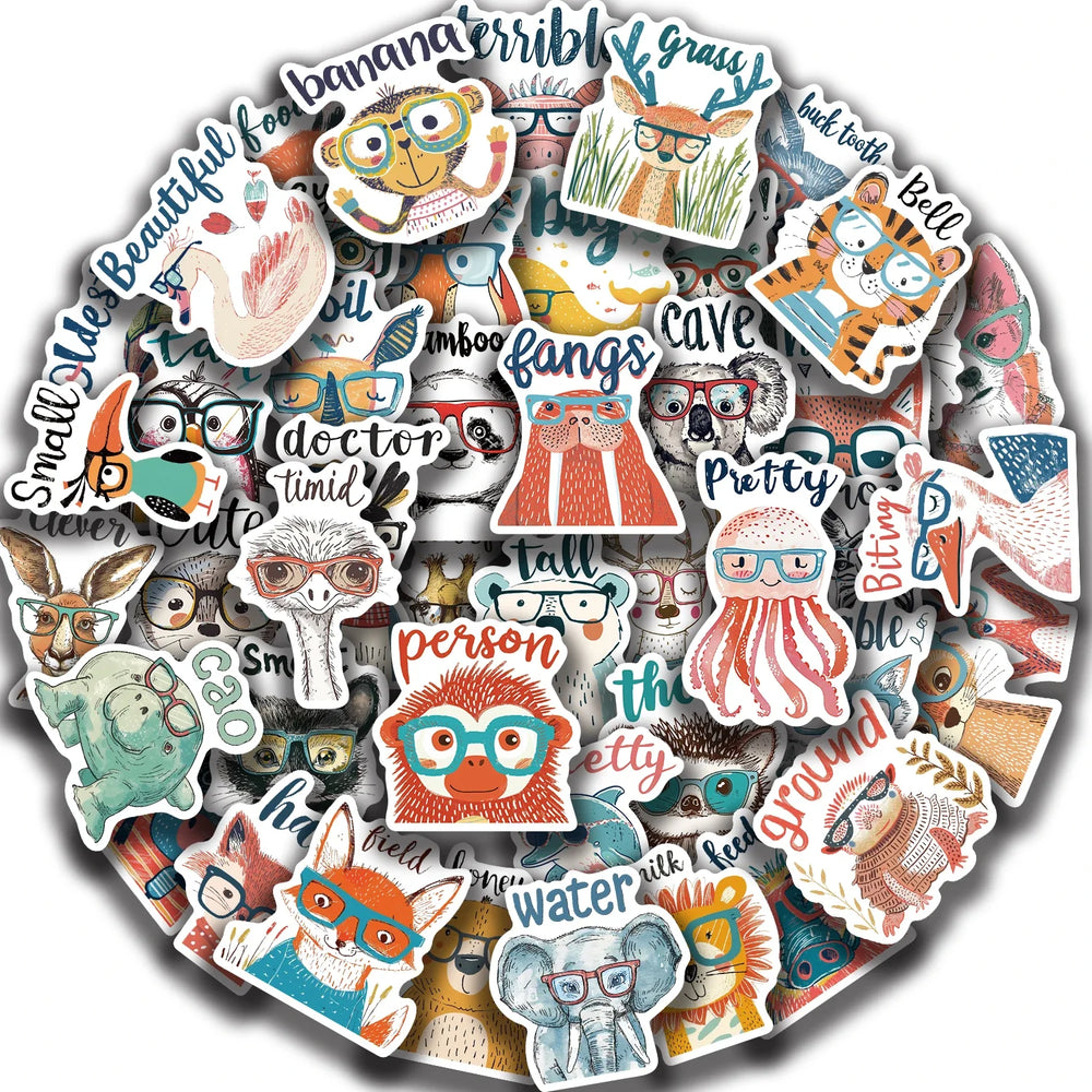 50PCS Cute Cartoon Animal Interjections Stickers DIY Phone Guitar Laptop Notebook Suitcase Cup Waterproof Sticker Kids Toy (ONLINE ORDER ONLY)