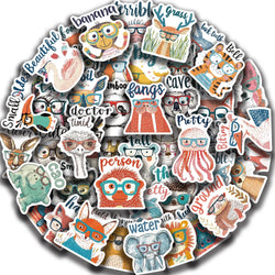 50PCS Cute Cartoon Animal Interjections Stickers DIY Phone Guitar Laptop Notebook Suitcase Cup Waterproof Sticker Kids Toy (ONLINE ORDER ONLY)