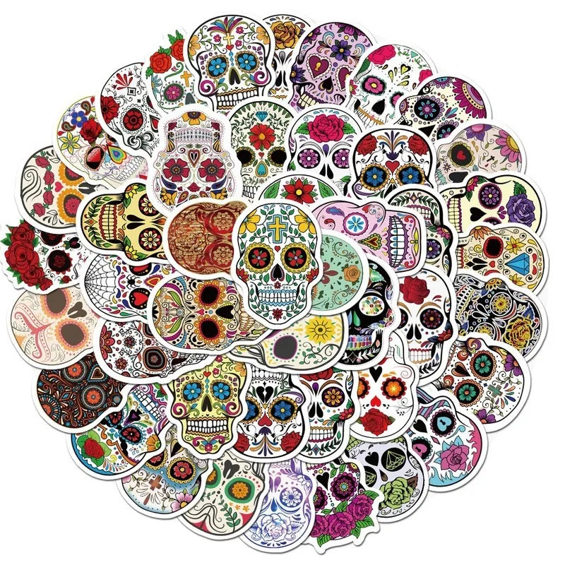 50pcs Mexican Calaver Sugar Skull Graffiti Sticker DIY Skateboard Laptop Luggage Decals Car Styling Anime Kids Toy Sticker (Online Order Only)