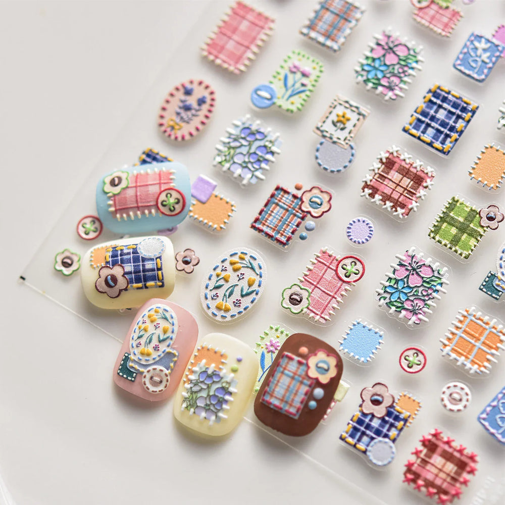 Button Rag Floral Print Flower Small Sticker Cloth Morning Glory Figure Pattern Thread Adhesive Nail Art Stickers Manicure Decal (ONLINE ORDER ONLY)