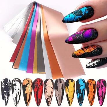 10pcs Nail Foils Matte Mirror Metal Gold Holographic Paper Gel Polish Transfer Sticker DIY Pattern Manicure Decoration (Online Order Only)