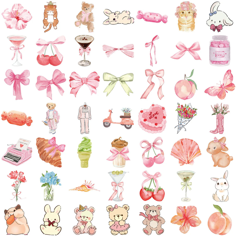 50PCS Kawaii Pink Sticker Aesthetic PVC School Stationery Children's Sketchbook Diary Laptop Scrapbook Supplies for Kids (Online Order Only)
