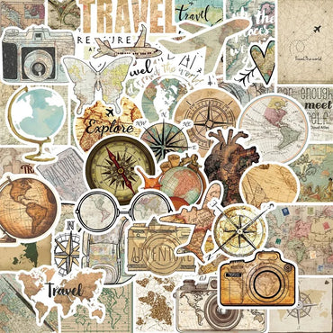 10/30/50PCS Vintage Tourist Map PVC Sticky Sticker Aesthetic Children's Stationery DIY Decoration Scrapbooking School Supplies (ONLINE ORDER ONLY)