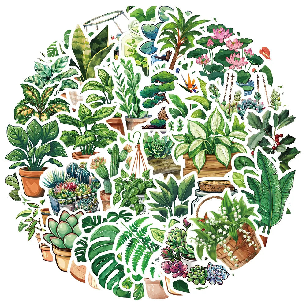 Cartoon Green Plant Stickers for Suitcase, Skateboard, Laptop, Phone, DIY Decal (ONLINE ORDER ONLY)