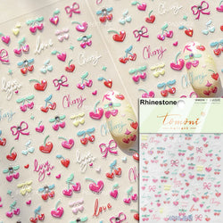 Lovely Pink Red Cherry Fruit Love Heart Star Lucky Letter Bowknot Romantic Adhesive Nail Art Stickers Rhinestone Manicure Decals (Online Order Only)