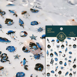 Romantic Pink Blue Shell Sea Grass Star Moon Summer Self Adhesive Nail Art Stickers Leaves Reliefs Manicure Decals Wholesale (ONLINE ORDER ONLY)
