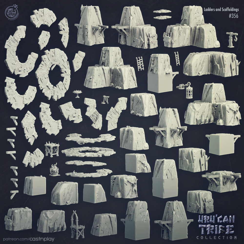 3D Printed Cast n Play Ladders and Scaffoldings Uru Can Tribe 28mm 32mm D&D (Online Only)