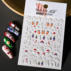 Cute Deer Christmas Nail Stickers 5D Embossed Elk Star Gingerbread Man Snowflake Santa Claus Holly DIY Winter Engraved Manicure* (ONLINE ORDER ONLY)
