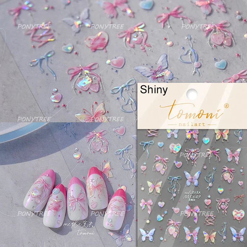 Lovely Red Heart Crystal Cherry Fruit Bowknot Letter Gold Pink Self Adhesive Nail Art Sticker Delicate Rhinestone Manicure Decal (ONLINE ORDER ONLY)