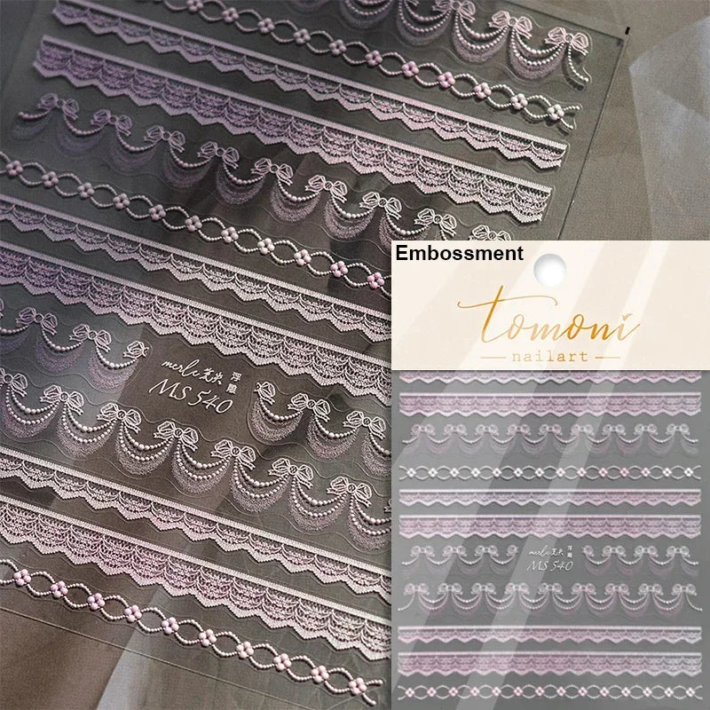 French Style Colorful Square Grid Rhombus Stripe Bowknot Line 3D Self Adhesive Nail Art Stickers Shiny Rhinestone Manicure Decal (Online Order Only)