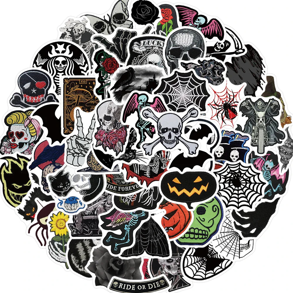 60PCS Dark Skull Spider Web Graffiti Sticker Cartoon Creative Sticker For Guitar Computer Car Waterproof Children Kids Sticker (ONLINE ORDER ONLY)