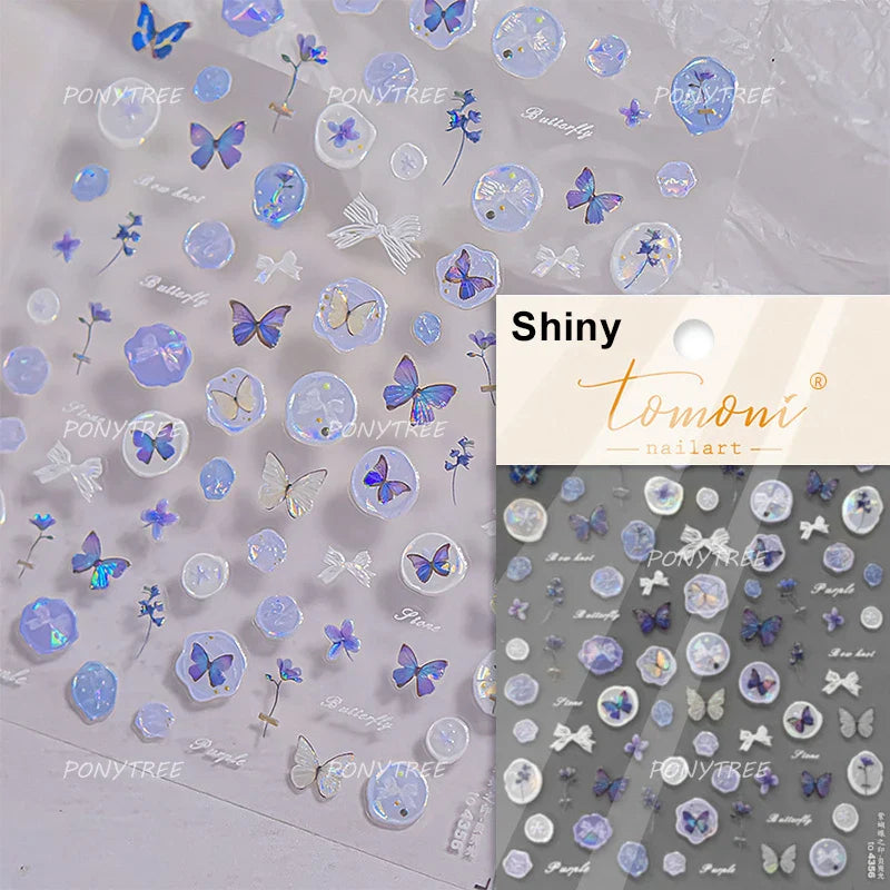Gradual Asymmetric Butterfly Rose Flower Moon Ancient Poem 5D Reliefs Self Adhesive Nail Stickers JellyManicure Decals Wholesale (Online Order Only)