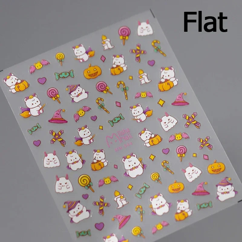 Halloween Ghost Pumpkin Bat Coffin Cat Spider Demon Jelly Self Adhesive Nail Art Sticker Terrifying Candy Candle Manicure Decals (ONLINE ORDER ONLY)