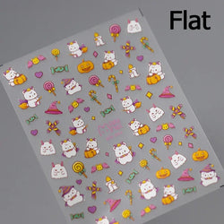 Halloween Ghost Pumpkin Bat Coffin Cat Spider Demon Jelly Self Adhesive Nail Art Sticker Terrifying Candy Candle Manicure Decals (ONLINE ORDER ONLY)