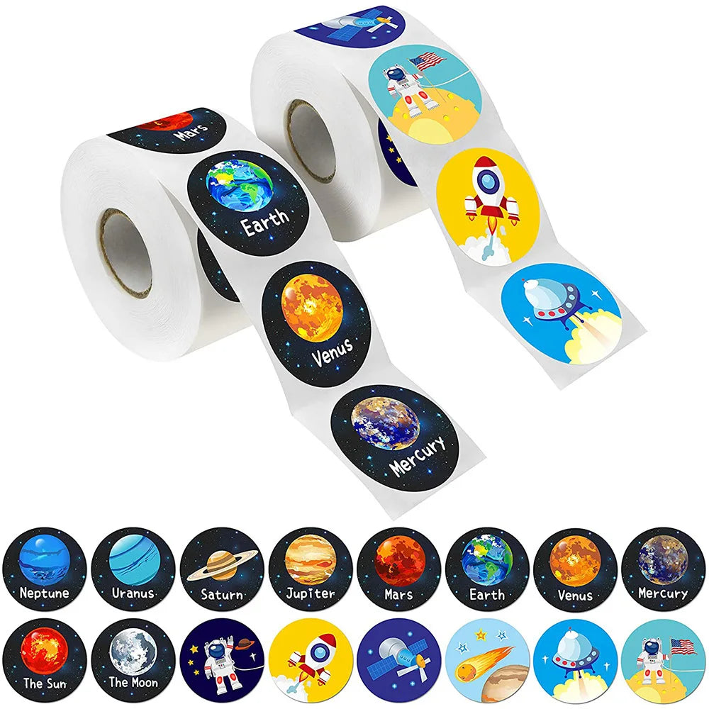 100-500 Pcs 1-1.5inch Stickers Roll Reward Student Children Enlightenment Toys Label Stationery Seal Lable Space Astronaut Star (ONLINE ORDER ONLY)