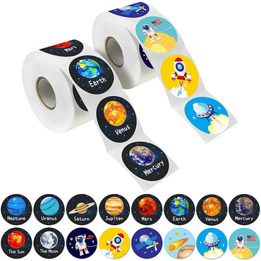 100-500 Pcs 1-1.5inch Stickers Roll Reward Student Children Enlightenment Toys Label Stationery Seal Lable Space Astronaut Star (ONLINE ORDER ONLY)