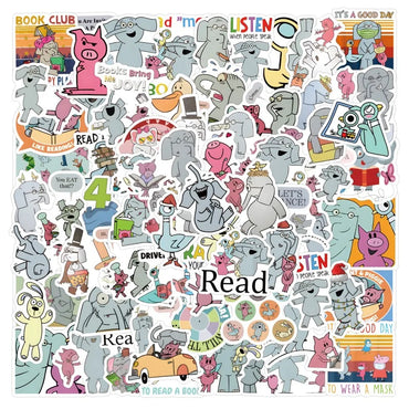 120pcs Elephant & Piggie Stickers for Luggage, Water Bottles, Phones, Laptops, Cars, Scooters, Refrigerators (ONLINE ORDER ONLY)