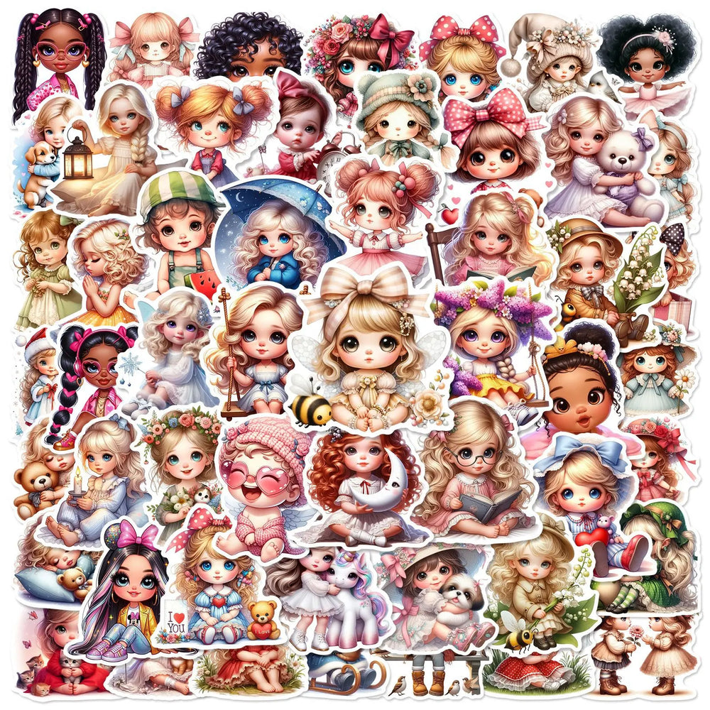 Girls Doll Stickers 10/25/50pcs Waterproof DIY Kids Toy Luggage Notebook Laptop Phone Stationery (Online Order Only)