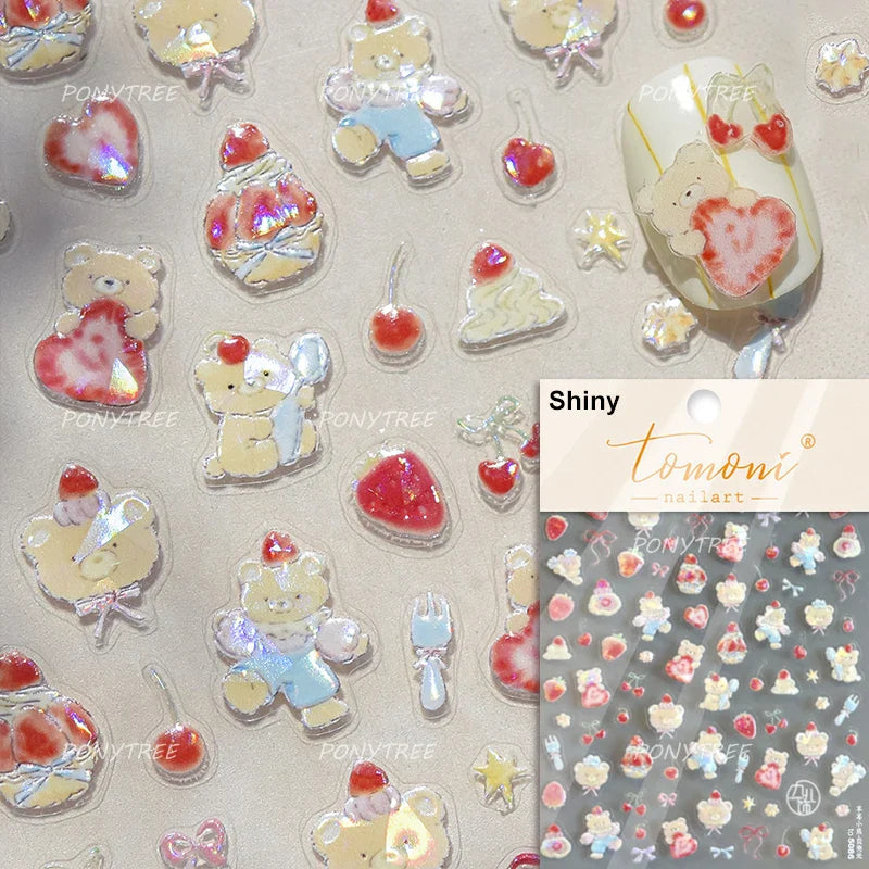 Fruits Apple Strawberry Animals Bear Dog Party Dream Flower Bone Rain Self Adhesive Nail Art Decoration Sticker Manicure Decals (Online Order Only)