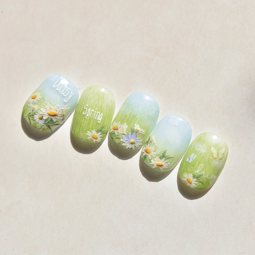 Rural Style White Daisy Flower Butterfly Small Wildflowers 5D Soft Embossed Relief Adhesive Nail Art Stickers 3D Manicure Decals (ONLINE ORDER ONLY)