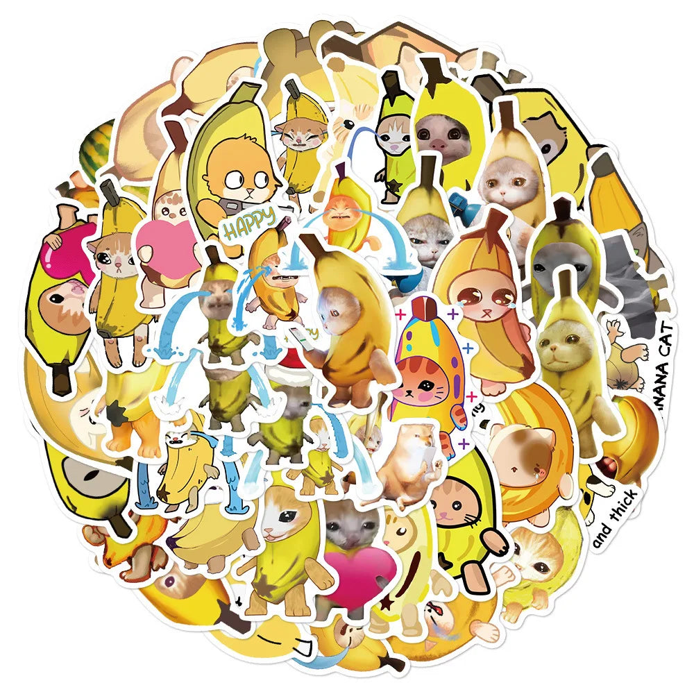 Banana Cat Stickers Pack - Waterproof Cartoon Decals for Laptop, Phone, Guitar, Bike (Online Order Only)