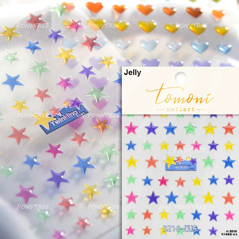 Irregular Stars Red Silver Five-pointed Star Meteor Shiny 5D Self Adhesive Nail Art Stickers Romantic Rhinestone Manicure Decals (ONLINE ORDER ONLY)