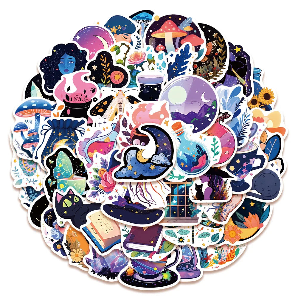 Cartoon Witch Stickers Pack for Skateboard, Suitcase, Guitar, Laptop, Luggage (Online Order Only)