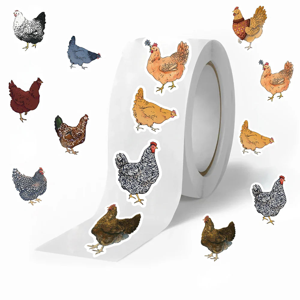500PCS Chicken Hen Animals Roll Stickers for Water Bottles Laptop Refrigerator Luggage Computer Cartoon Funny Sticker (Online Order Only)