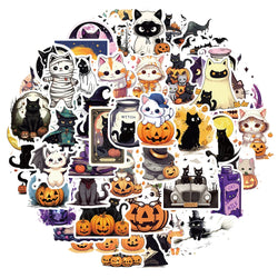 Halloween Black Cat Pumpkin Stickers - Waterproof PVC for Car, Phone, Luggage, Guitar, Laptop (10/30/50PCS) (ONLINE ORDER ONLY)