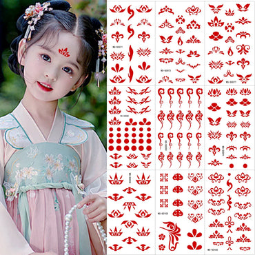 35pcs Eyebrow Flowers Stickers Red Dot Forehead Lotus Stickers Waterproof And Long Lasting Realistic Temporary Tattoo Stickers * (ONLINE ORDER ONLY)