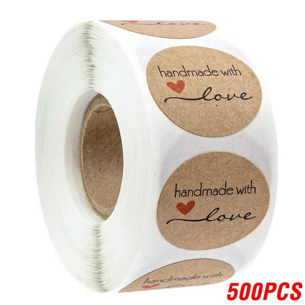 100-500pcs Round Natural Kraft Handmade Stickers Scrapbooking For Package Adhesive Thank You Sticker Seal Labels Stationery (ONLINE ORDER ONLY)
