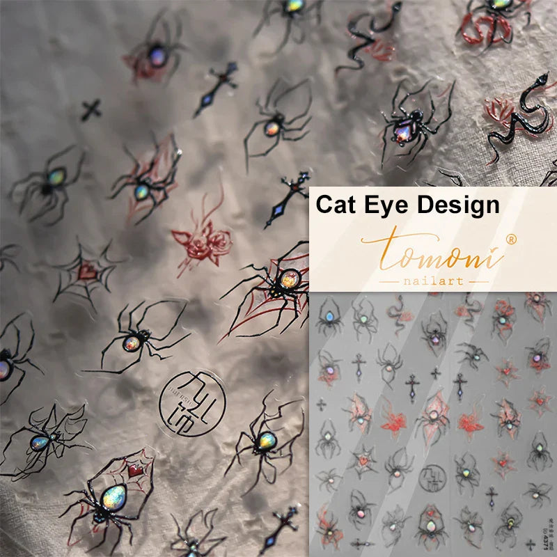 Halloween Ghost Pumpkin Bat Coffin Cat Spider Demon Jelly Self Adhesive Nail Art Sticker Terrifying Candy Candle Manicure Decals (ONLINE ORDER ONLY)